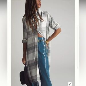 PILCRO x ANTHROPOLOGIE Side Slit Maxi Tunic Button Down Shirt small